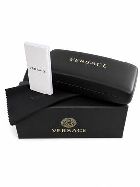 New Versace Black and Gold Logo Glasses Case with Cloth & Booklet & Box